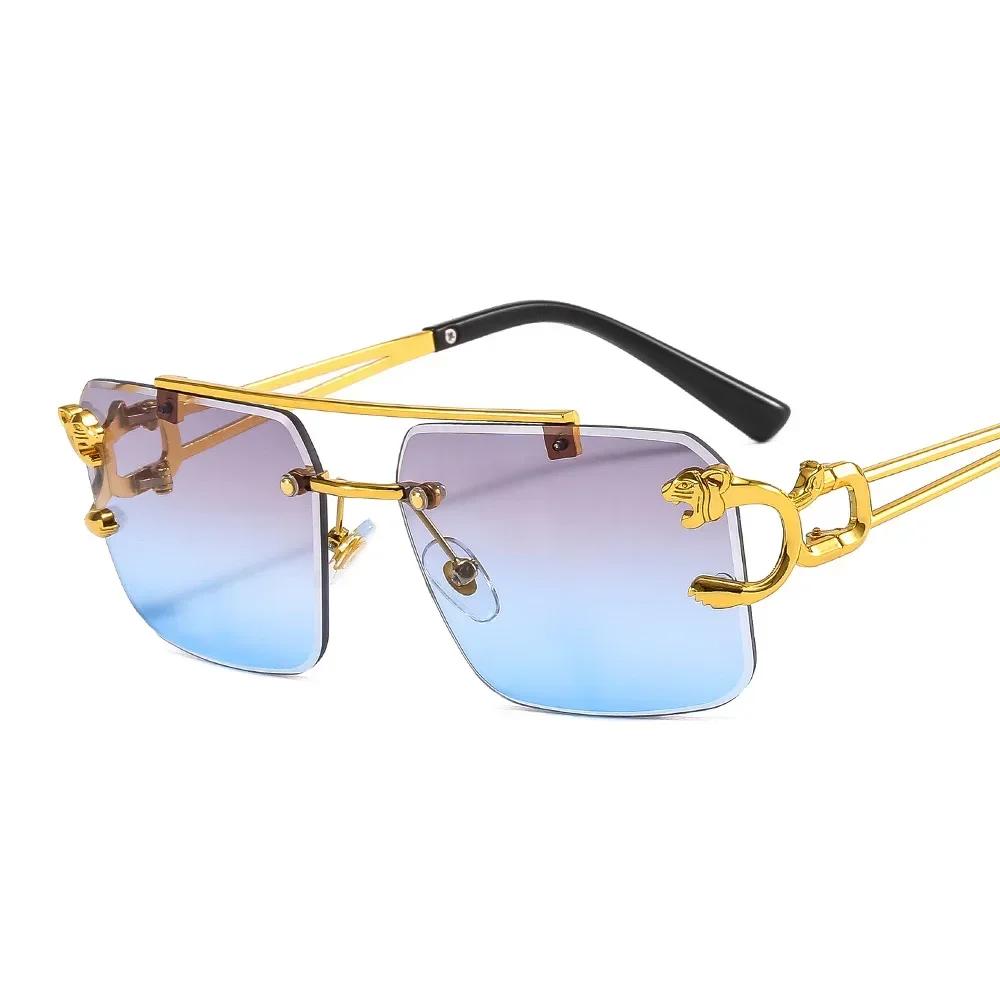 Fashion Retro Cheetah Decoration Sunglasses for Women Men Metal Steampunk Sun Glasses Summer UV400 Trendy Rimless Eyewear