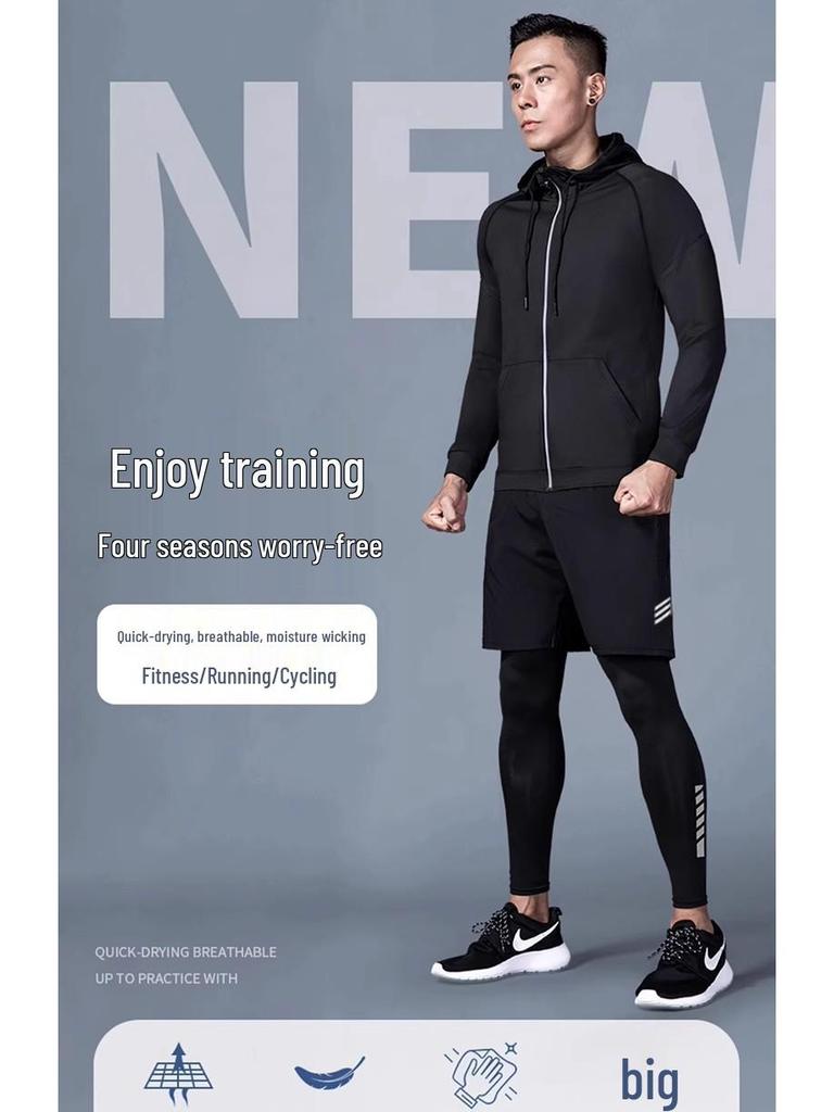 Men's Quick-Dry Sports Set: Gym Vest, Tight Long Sleeve, Morning Run & Cycling Suit