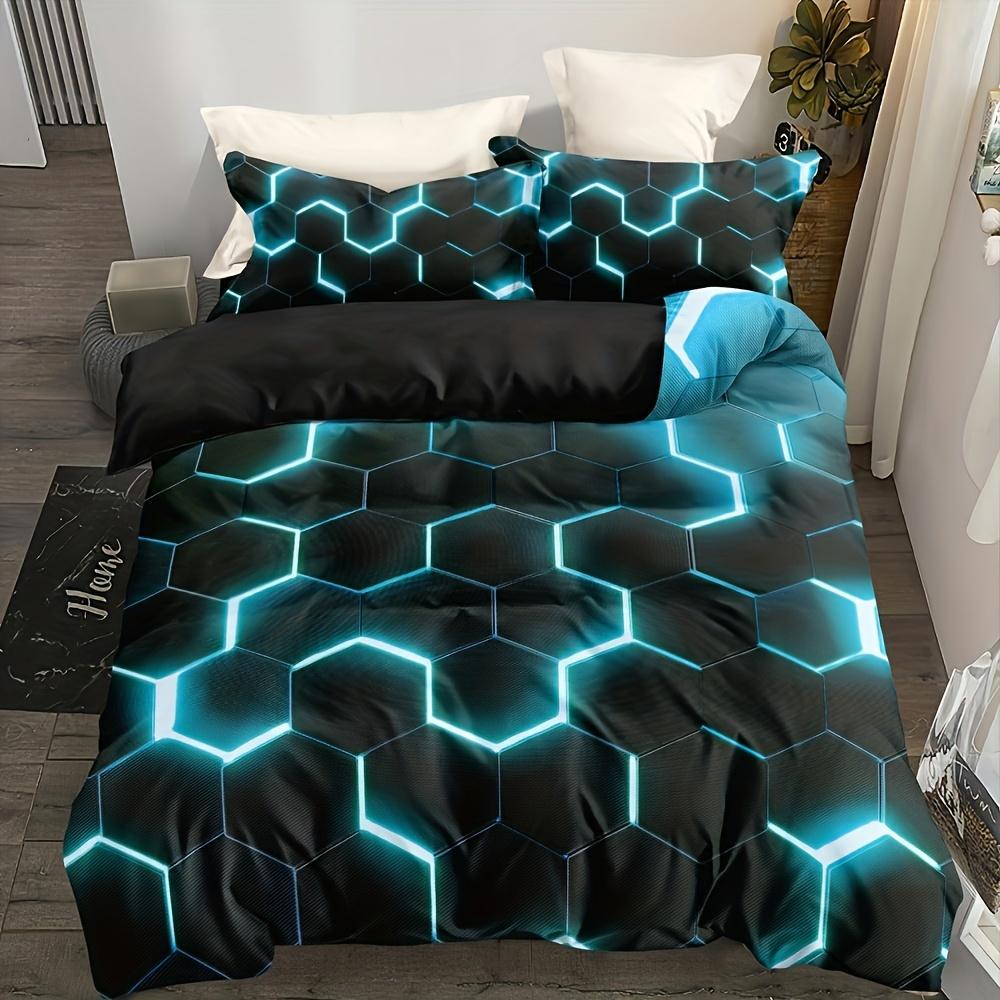 3Pcs Duvet Cover Set, 3D Hexagonal Honeycomb Pattern Duvet Cover Set For Boys, Twin/Full/Queen/King Size