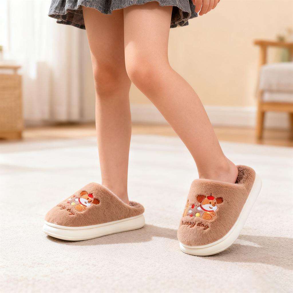 Winter Baby Girls Cute Printed Cotton Slippers Kids Warm Thick Soled Fleece Cotton Slippers Children Indoor Fashion Cotton Shoes