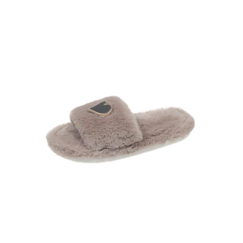 New Love Heart Spring Autumn Children's Furry Slippers Cute Comfortable Flat Bottom Home and Outdoor Wearable Slippers
