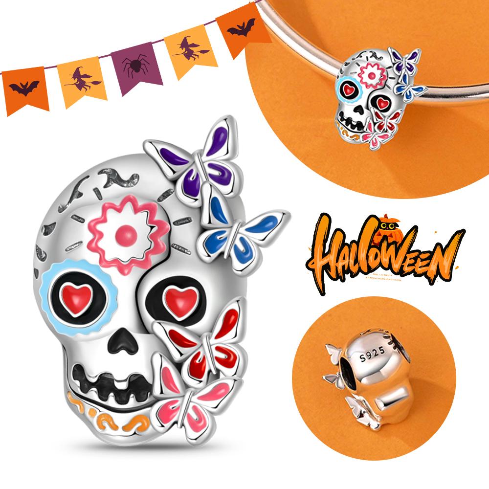 Halloween Party Copper Luminous Skeleton Coffin Pendant Beads Fit Charms Bracelet For Jewelry Making Women Gifts