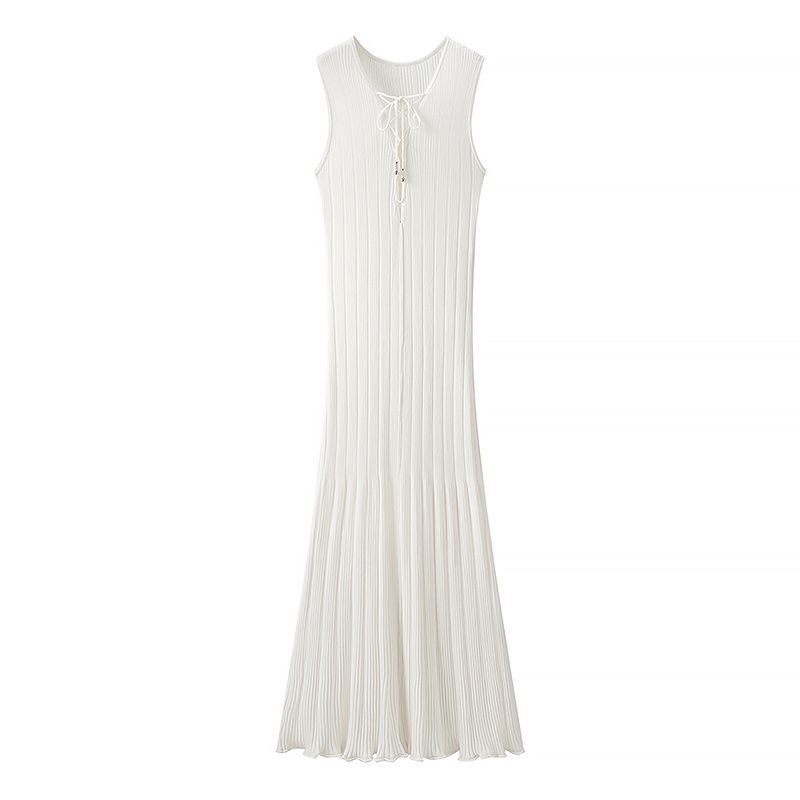 Summer New Product Women's Clothes Pure Color Sleeveless Deep V Neck Lace-up Sexy Silm Vest Dress 1283183