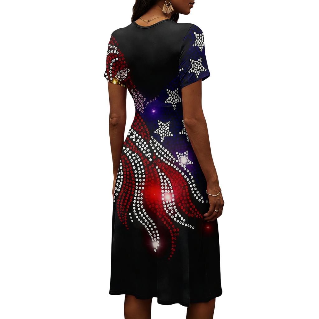 Women's Independence Day Print Casual Fashion Short Sleeve V-Neck Dress