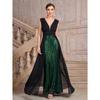 Polyester Sequined A Line Dress For Formal Parties With V Neck And Sleeveless Design