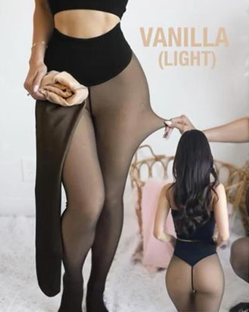Warme Thermostrumpfhose Damen Herbst Winter Große Größen Fleecegefüttert Hoher Bund Schwarz Transparent Ein-Linien-Schritt Leggings S black