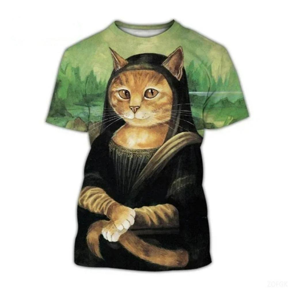 Summer Fashion Funny Street Style Pullover Cute Cat KidsT-shirt Casual Creative 3D Printing Animal Boys T-shirt Girl Round Neck T-shirt