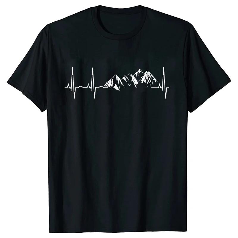 Herrenbekleidung Neuheit Mountain Heartbeat Pulse Line T-Shirt Klettern Wandern Grafik Tees Kurzarm Vatertag T-Shirt Männer