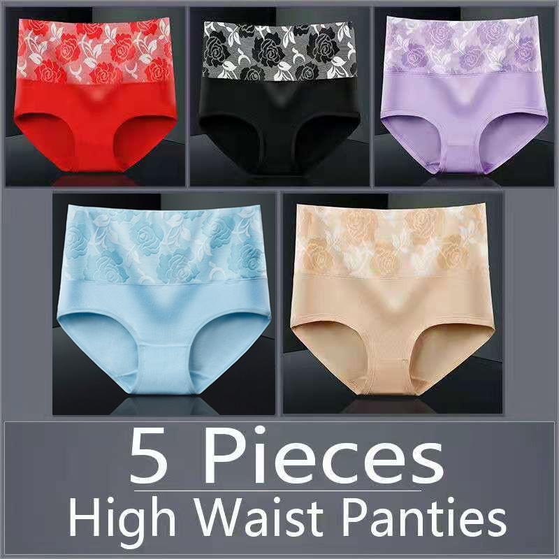 5pcs Women's Panties Pure Cotton Breathable High Waisted Panties Women's Plus Size Underwear