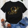 Custom Name Letter Combination Gold Letter Font Short Sleeve Tops Black T-shirt Female Tops