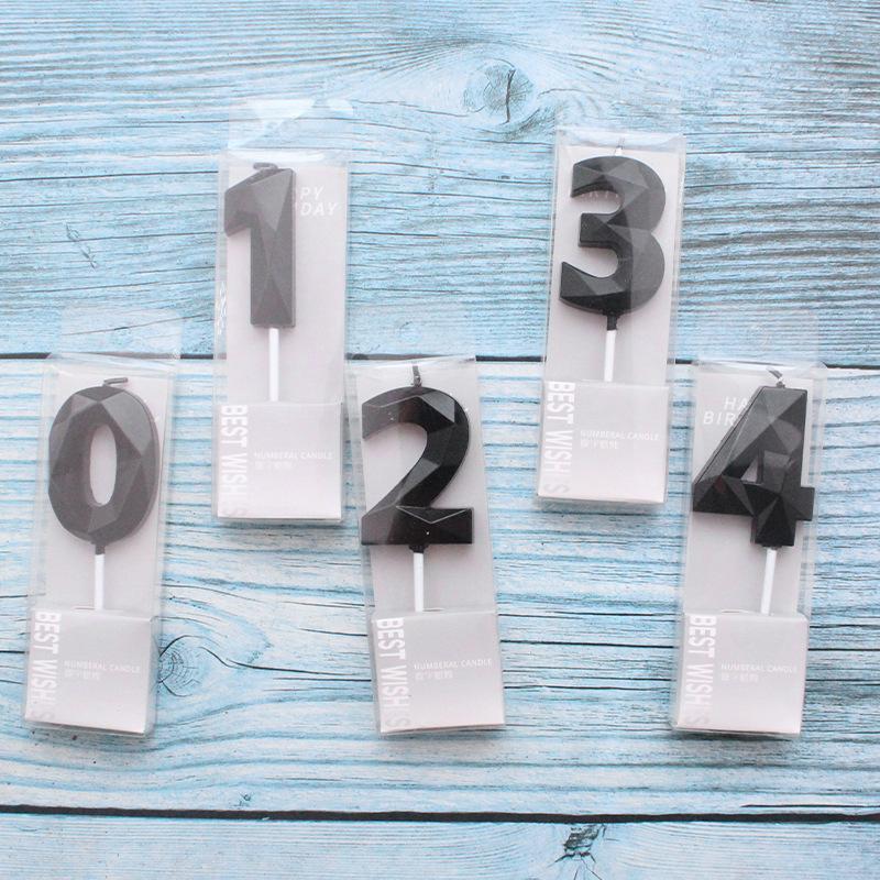 New Birthday Party Cake Decoration Bright Space-time Black 0-9 Digital PVC Boxed Baking Candles
