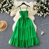 Sling Dress Women's 2024 Summer Dress New Arrival Elastic Tight Waist Slim Looking Sleeveless Tube Top Ruffles Long Dress