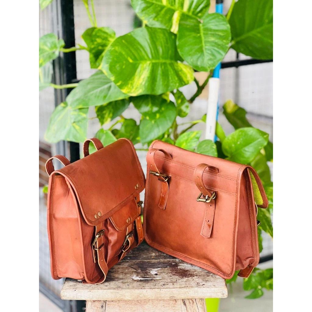Leather Motorcycle Saddle  Vintage Goat Bag Panniers Two Genuine Bags Real