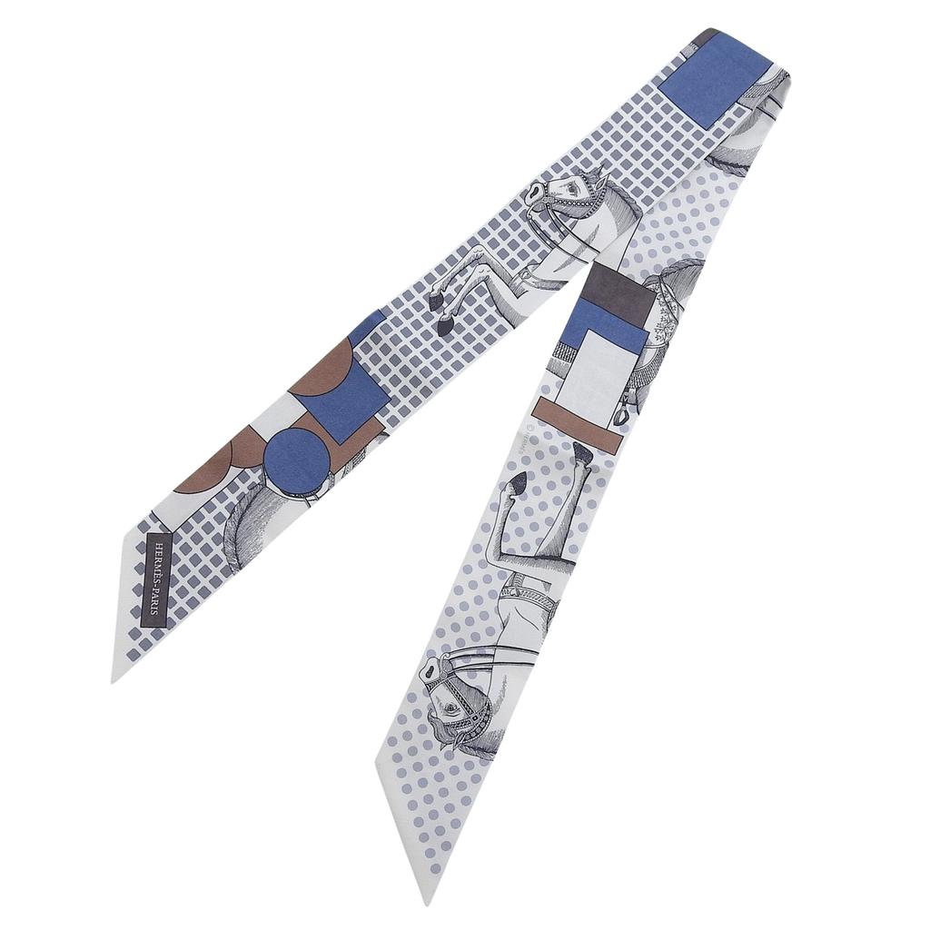 Excellent HERMES Scarf CAVALIER EN FORMES Gray Silk Women Used