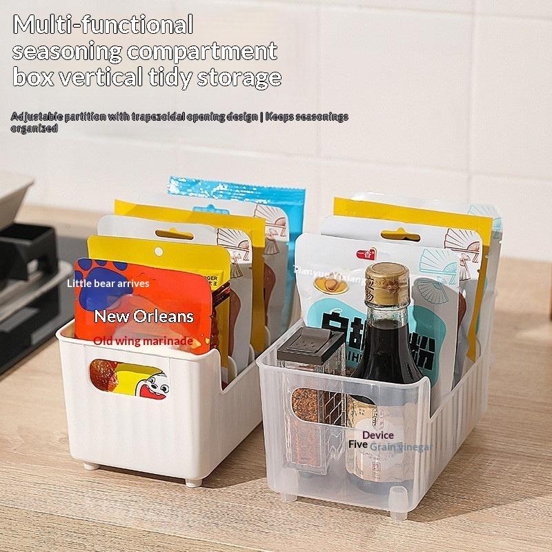 Clear Plastic Seasoning Storage Box With 5 Adjustable Divider Versatile Kitchen Organizer For Spices, Snacks And Small Items