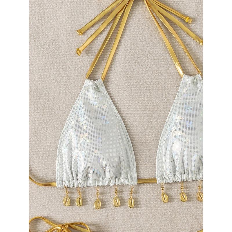 Neuer glänzender Pailletten Neckholder High Leg Cut Bikini Damen Bademode Weiblicher Badeanzug Zweiteiliges Bikini-Set Badegast Badeanzug Schwimmen K5823