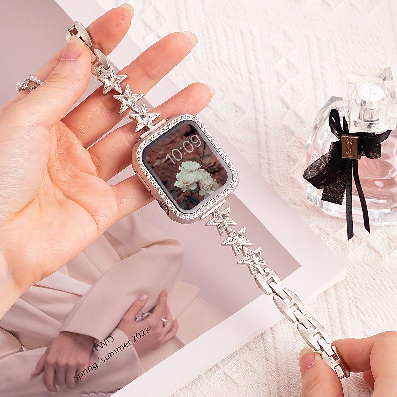 Slim Metal Band for Apple Watch Girls Correa 49 45 44 42 46 40 41mm Bling Diamond Bracelet Jewelry Star Strap for iWatch S10 9 8