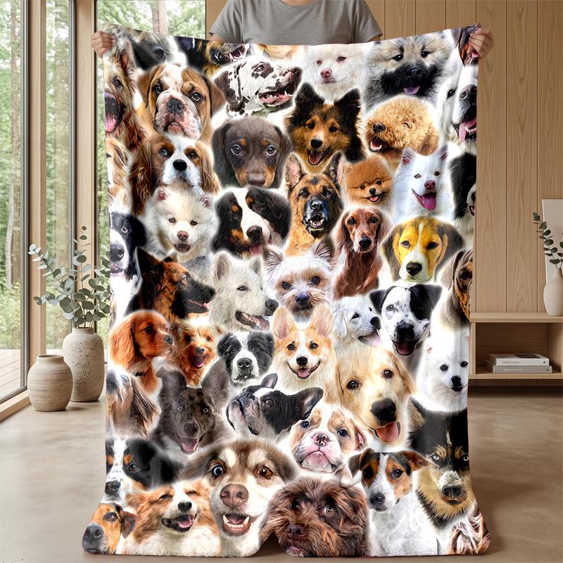 Collection of Dog Faces blanket Personalized Name Flannel Blanket Soft Cozy Plush Throw for Sofa Bed Lightweight Home Decor