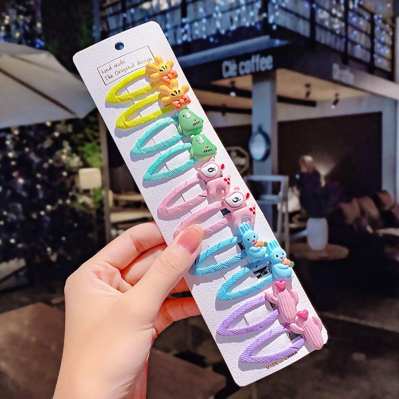 10 pçs/conjunto Meninas Bonito Desenho Animado Unicórnio Arco-Íris Flor Presilhas de Cabelo Crianças Doce Decoração de Cabelo Franja Grampos de Cabelo Acessórios de Cabelo