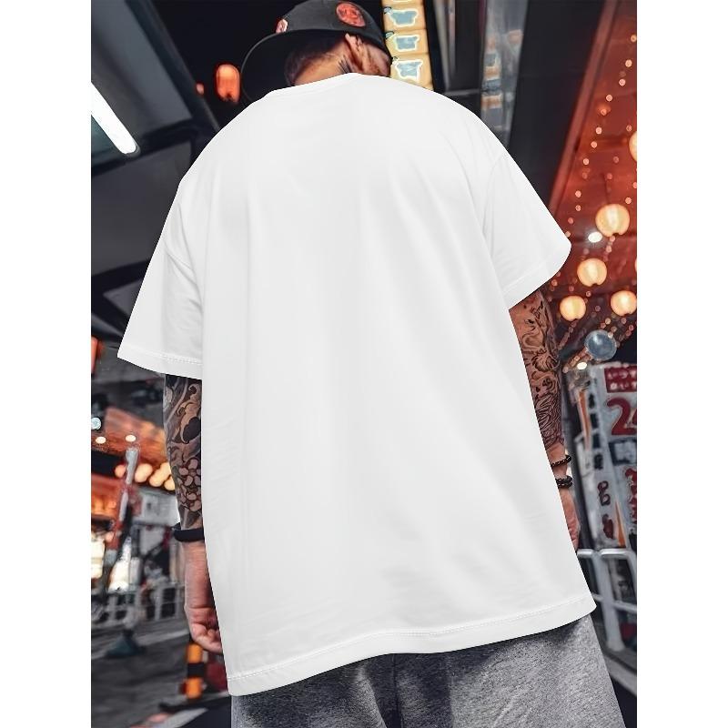 Europäische Größen Herrenmode Lässiges T-Shirt mit Aufdruck, kurzärmelig | Lockerer Schnitt, Rundhalsausschnitt, Geometrisches Muster, Ganzjahresartikel, Leicht elastisches Gewebe