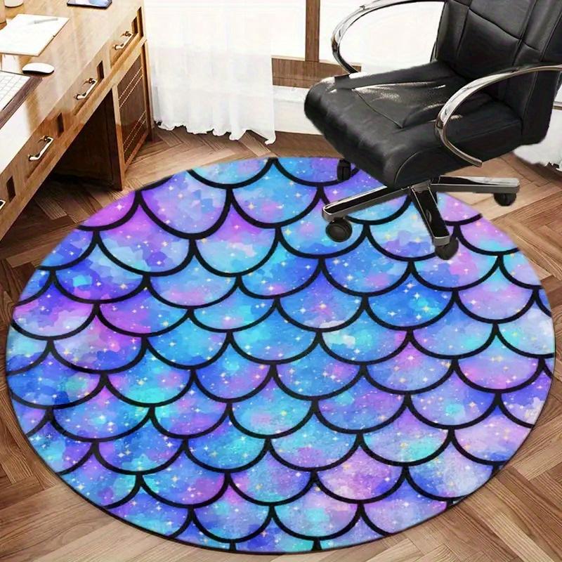 Crystal Velvet carpet2D Flat Print Not 3D Doormat 1pc Mermaid Scale Round Mat- Non-Slip Crystal Velvet Area Mat, Vibrant Purple,