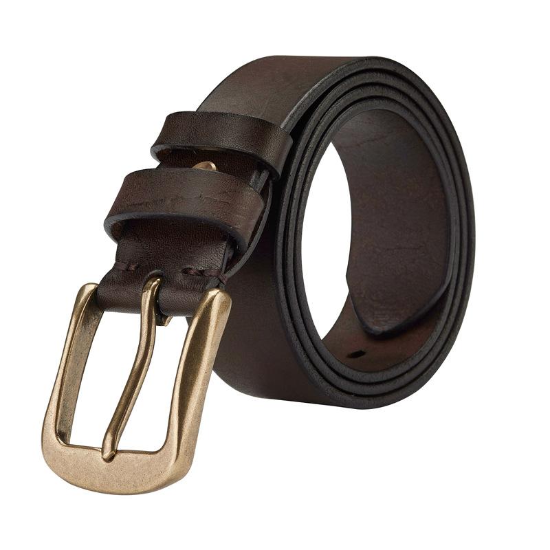 Retro Handmade Pure First-Layer Cowhide Belt, Versatile Copper Buckle Belt, Men'S Genuine Leather Trendy Pin Buckle, Middle-Aged And Young Pants Belt