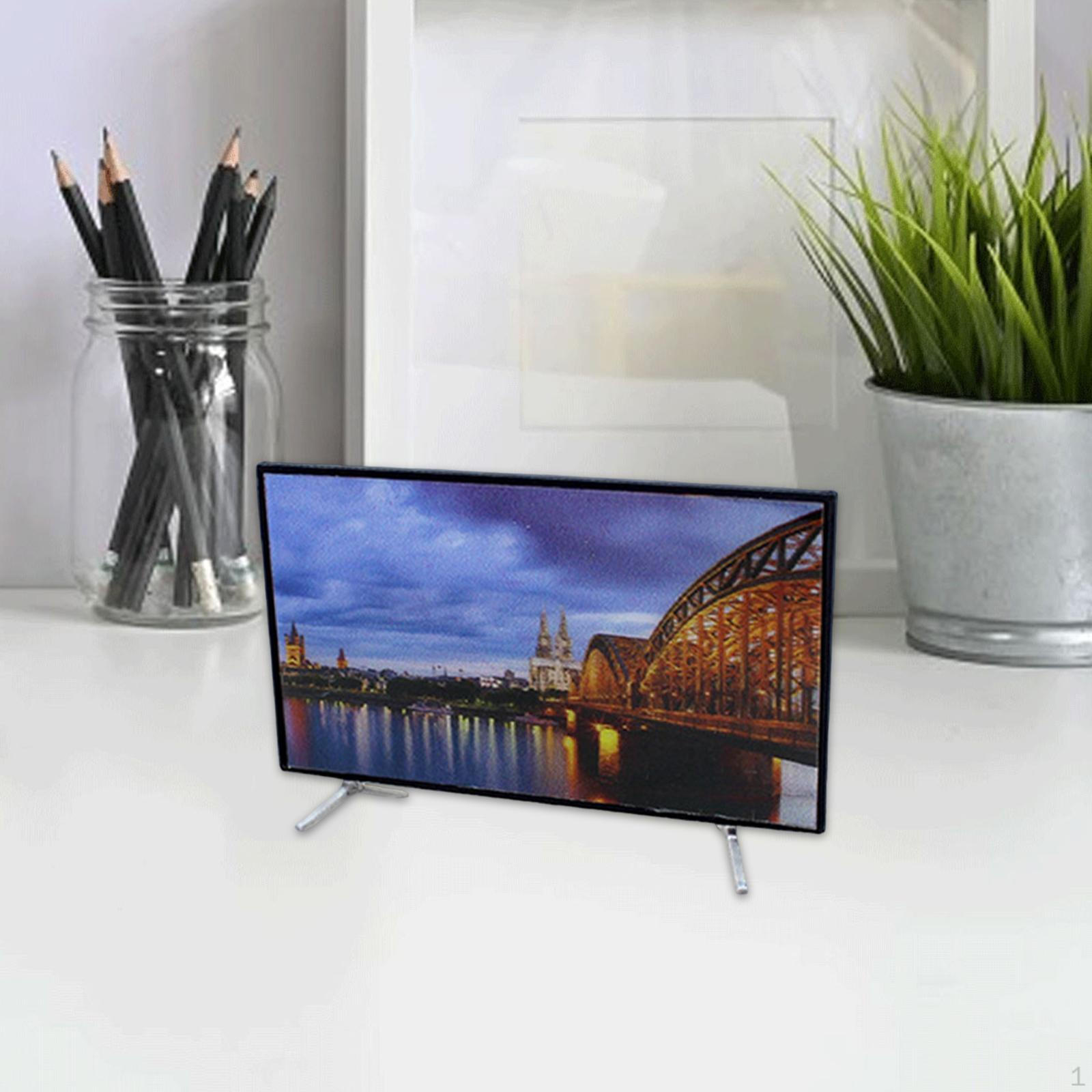 

1/12 Кукольный домик Телевизор Миниатюрный ТВ Декор с Подставкой Имитация Бытовой Техники 5.9cmx3.3cm