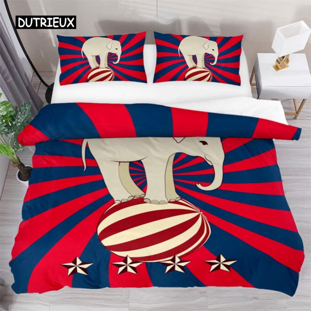Kids Cartoon Elephant Duvet Cover Lovely Animal Theme Bedding Set Full For Girls Boys Kawaii Room Decor Microfiber Quilt Cover