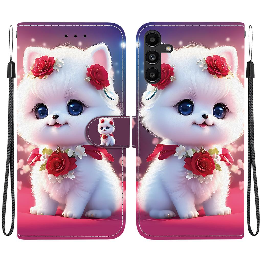 Handmade PU Leather Flip Case for Samsung Galaxy A13 5G (SM-A136U/A136W/A136B)- Anti-Slip Shockproof Cover with Wrist Strap & Heart/Rose Cat Designs