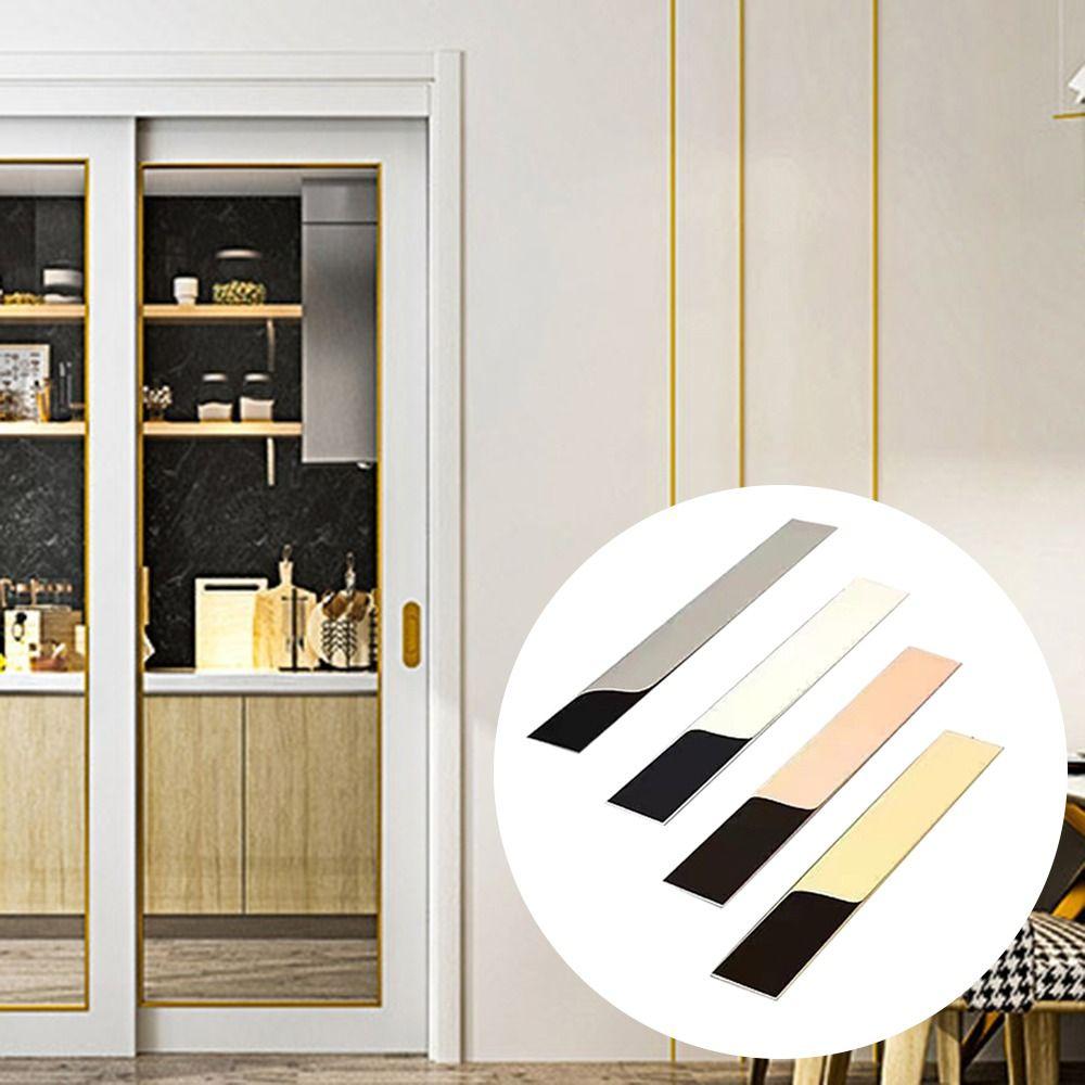 Self-adhesive Mirror Wall Sticker 3Meter Waist Line Stainless Steel Flat Decorative Line Wall Decor Strip DIY