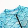 Fish Scale Zipper Mesh Long Sleeve One-Piece Swimsuit Set