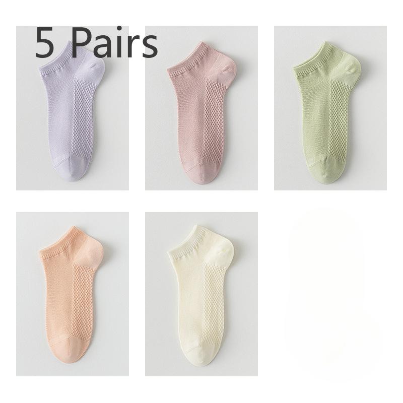 

5 пар носков-следочков, невидимых носков, женских летних тонких носков из чистого хлопка, которые не сползают, неглубоких хлопковых носков, впитывающих пот, бесшовных 5 pairs