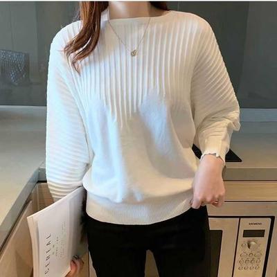 Women's Spring & Autumn Batwing Sleeve Knit Sweater Base Layer Off-the-Shoulder Loose Minimalist Versatile Top