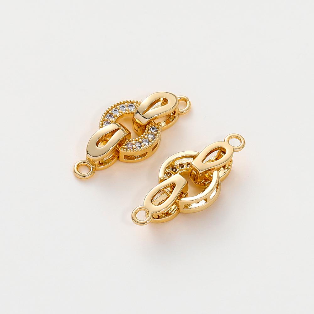 14k 18K Gold Plated Copper Metal Inlaid Zircon Round Fastener Clasps DIY Pearl Jewelry Beading Connector For Jewelry Making