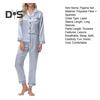 2Pcs Women Silk Satin Pajama Set Lapel Button Down Tops & Pants Set Stripe Loose Sleep Shirt & Elastic Waist Pants Loungewear Outfit