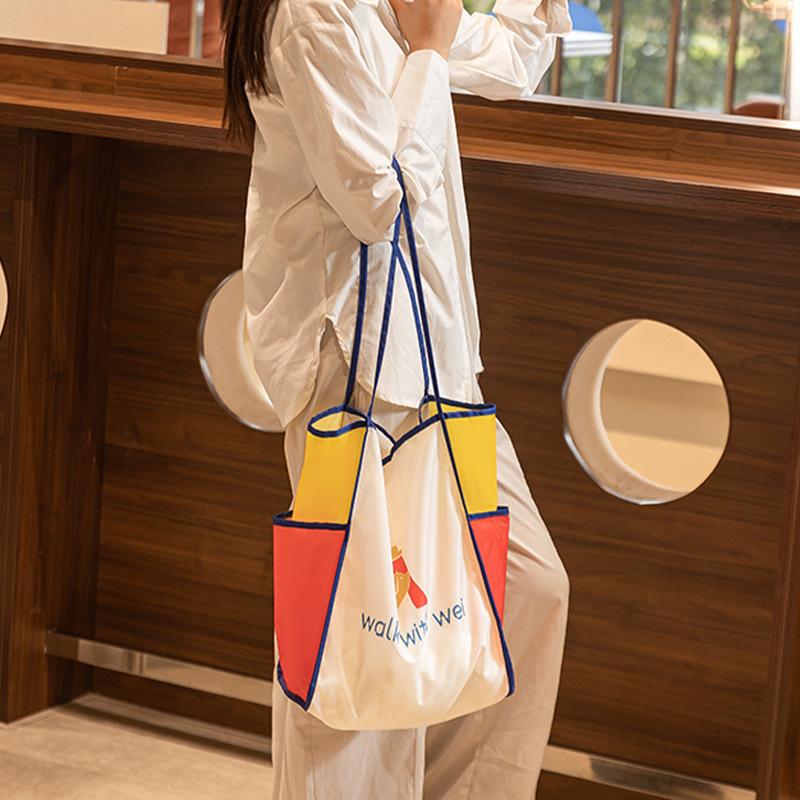 Foldable Storage Bag, Large Capacity Fashionable Supermarket Shopping Bag, Portable Waterproof Handbag, Shoulder Bag