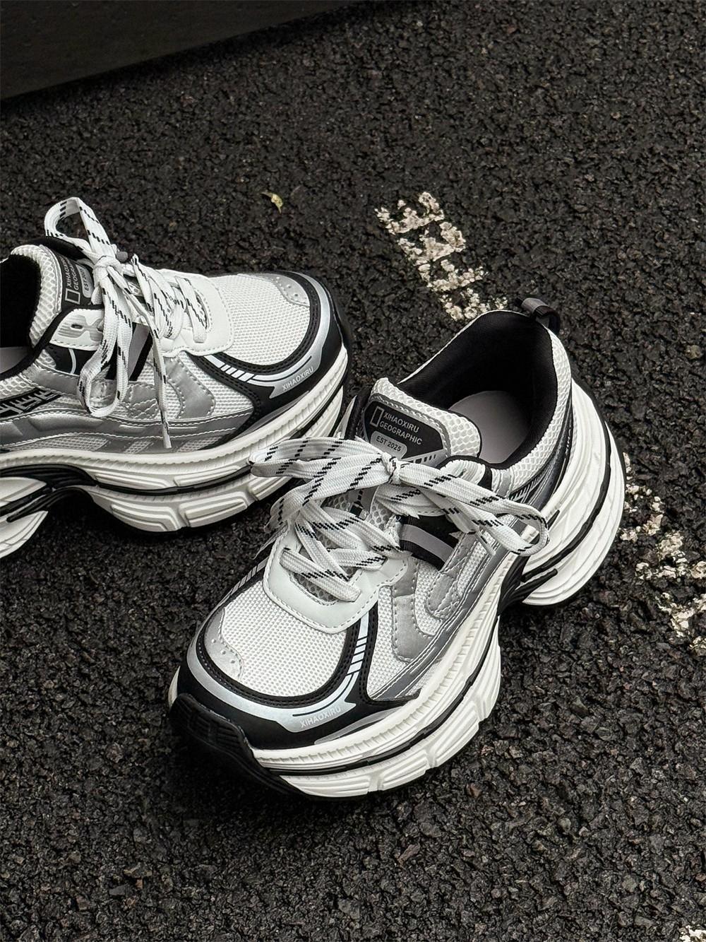 

thick-soled leather dad shoes women s autumn new casual sports shoes small height increase color matching mesh breathable 35