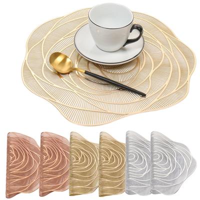 Bronzing Rose Placemat Anti-scald Heat-Resistant Non-slip Waterproof Heat Insulation PVC Dishwasher Safe Dining Table Decoration Mat Kitchen Supplies