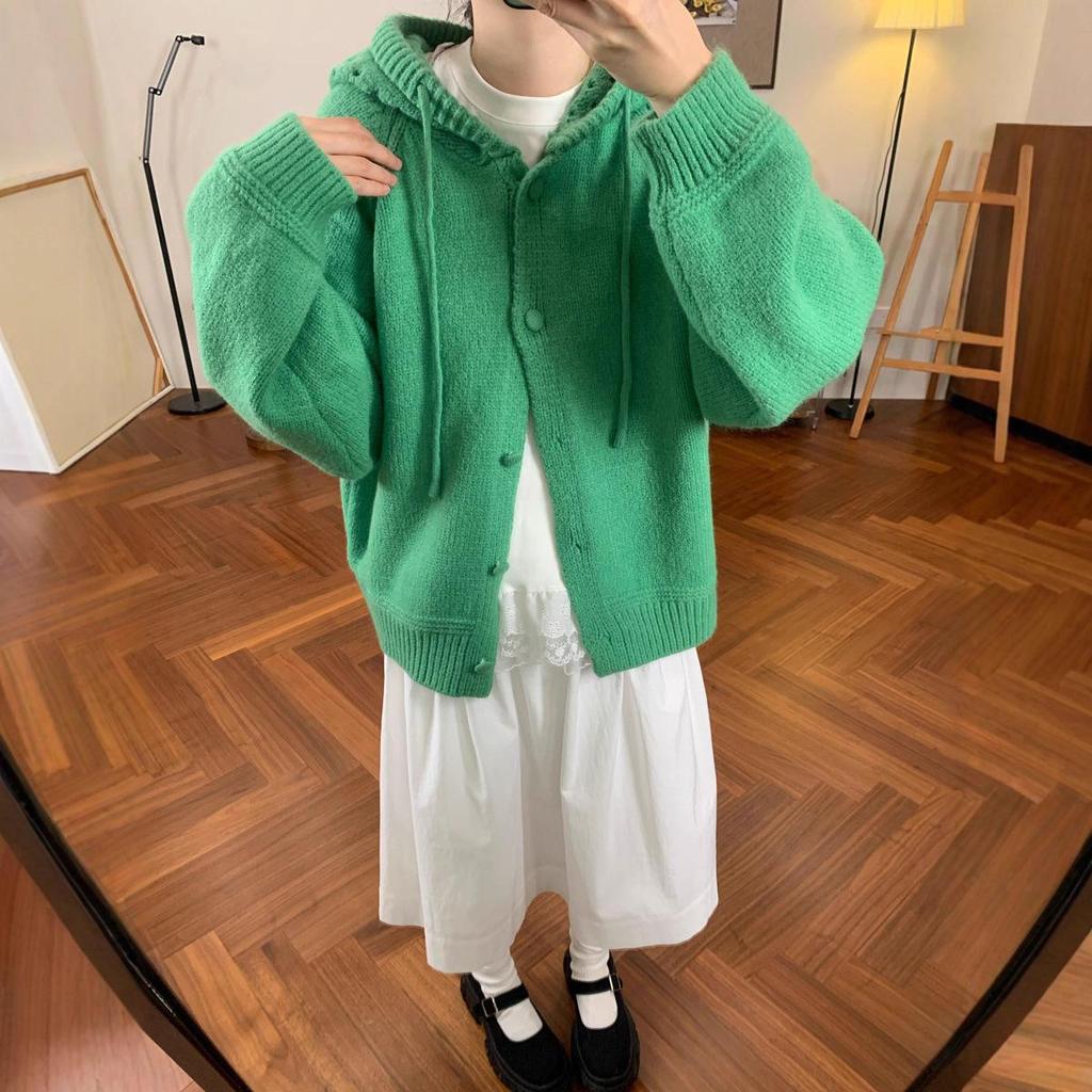 Korean-Style Women's Retro Hooded Sweater Coat - Autumn/Winter Knit Top, Skin-Flattering & Versatile