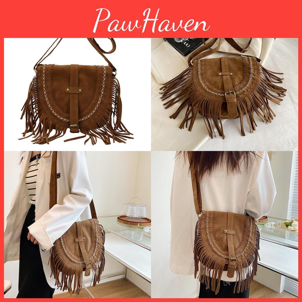 Vintage Suede Small Crossbody Bag With Tassel Details For Women Casual Outings
