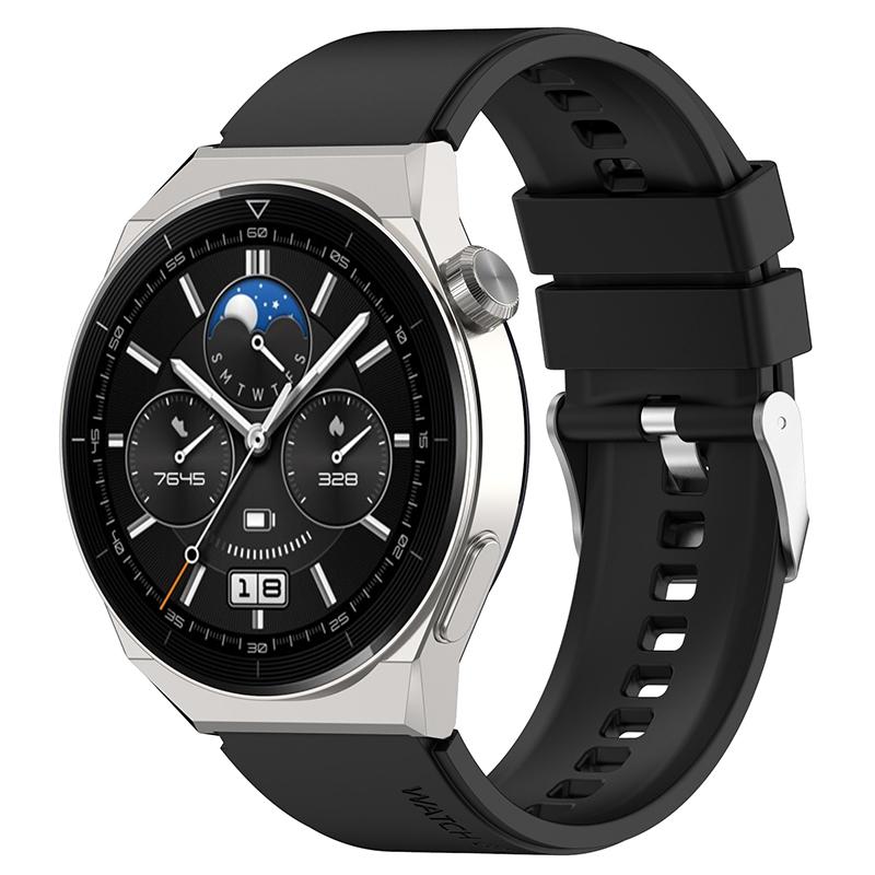 Für Huawei Watch GT 3 Pro 46 mm/GT 2 46 mm Pro/GT 2 46 mm Silikon-Uhrenarmband, 22 mm, verstellbares Armband mit silberner Dornschließe