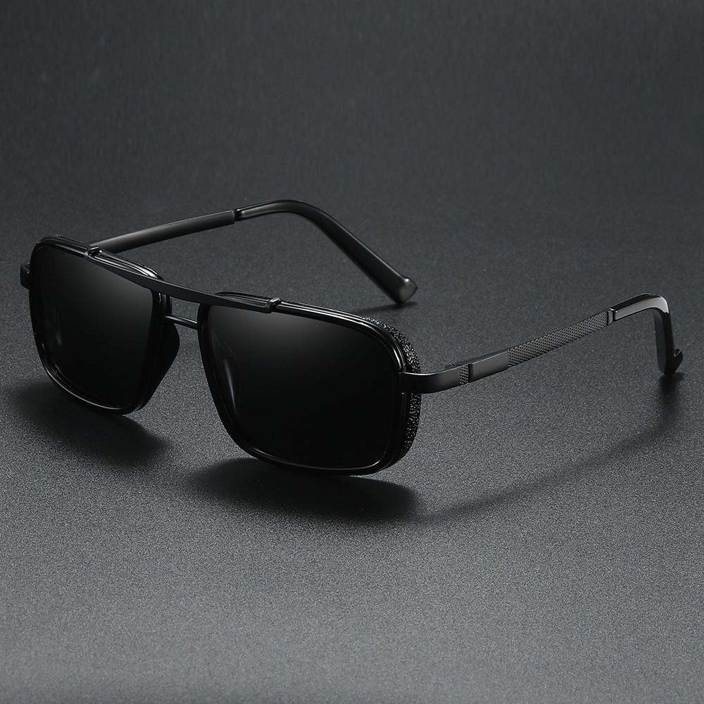Men'S Fashionable Retro Tac Polarized Sunglasses Sturdy Thickened Square Frame Punk Metal Outdoor Uv Resistant Shades Glasses