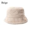 Faux Fur Bucket Hat Warm Flat Top Cap Gift Winter Hat  Outdoor