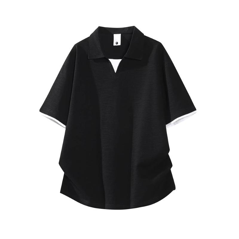 

Men Notch Collar Solid Polo Shirt Short Sleeve Loose Casual Minimal Smart Daily Office Summer Basic Top M чёрный