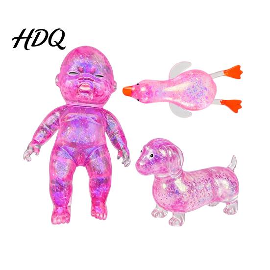 Duck Squeeze Toy 3Pcs Stress Relief Soft Stretchy Jellyfish Dog Baby Portable Ball Pizza Bun Ice Cream Waterdrop Cube Sensory Pinch Party Favors