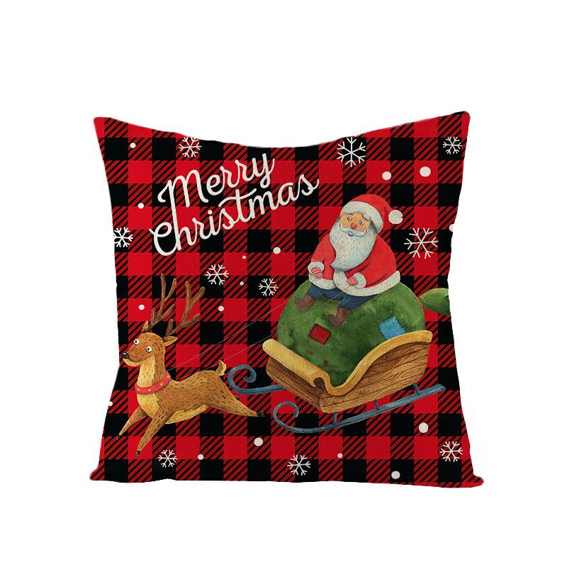 Colorful Plaid Christmas Pillow Cover Polyester Cartoon Print Sofa Cushion Cover Home Decoration