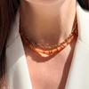 European and American Retro6*2mm Abacus bead natural stone necklace, layered with an amber-colored, lightweight, and luxurious beaded clavicle chain