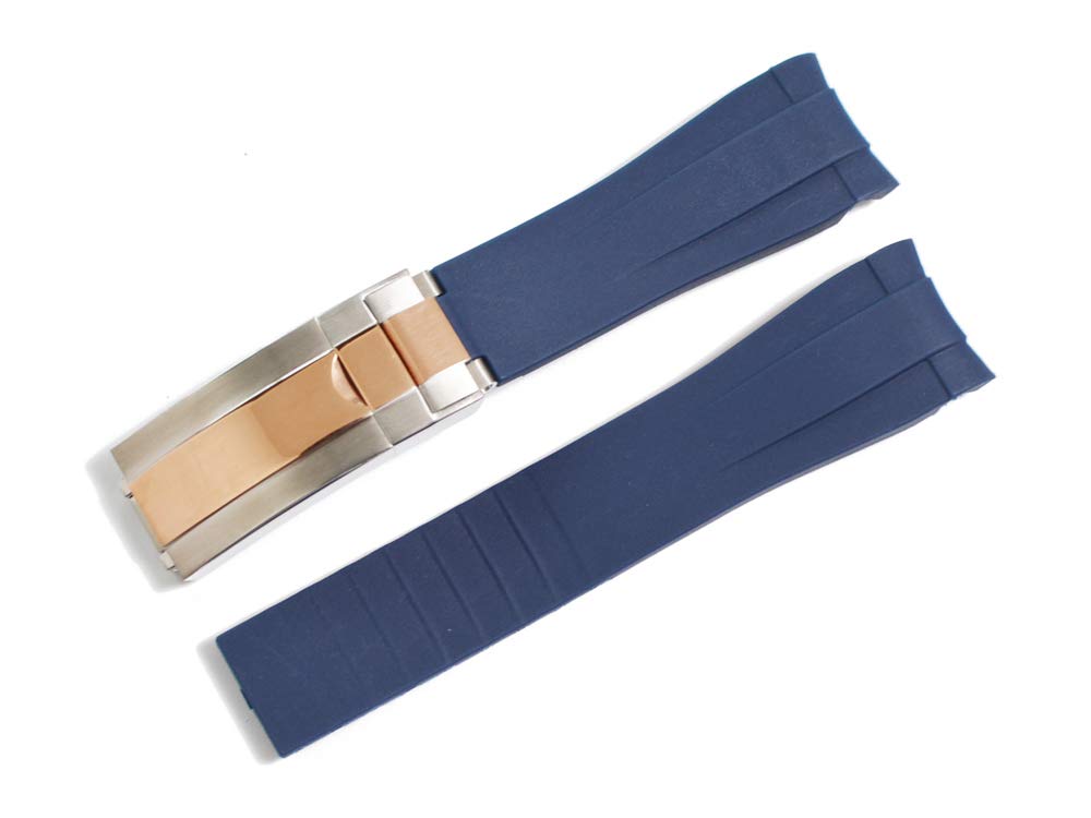 

[Import King Original] Watch Parts - Compatible with Rolex - Aftermarket Rubber Strap with Buckle - Blue Two-Tone PG Plated 19mm (Suitable for