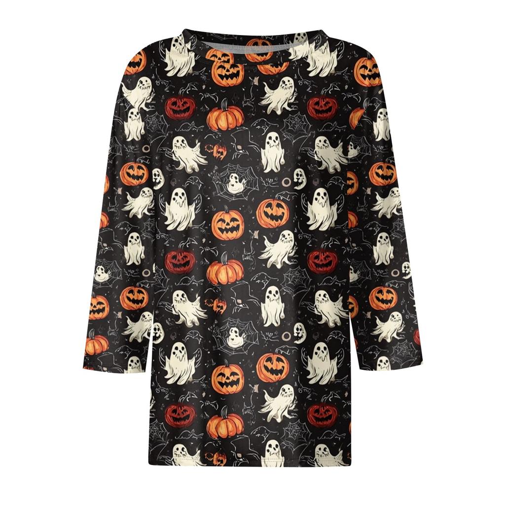 Women's Fashion Casual Round Neck 3/4 Sleeve Loose  Printed T-Shirt Ladies Top