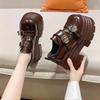 10CM Heels Women Leather Loafers Fad Designer Belt Buckle Lady Mary Jane Shoe Retro British Thick Sole Casual Shoe Zapatos Mujer